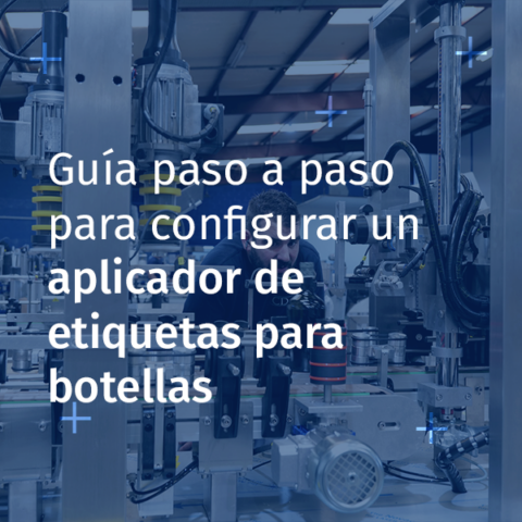 Visual para configurar un aplicador de etiquetas para botellas